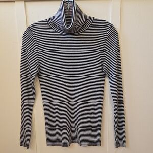 Banana Republic Black and White Striped Turtleneck
